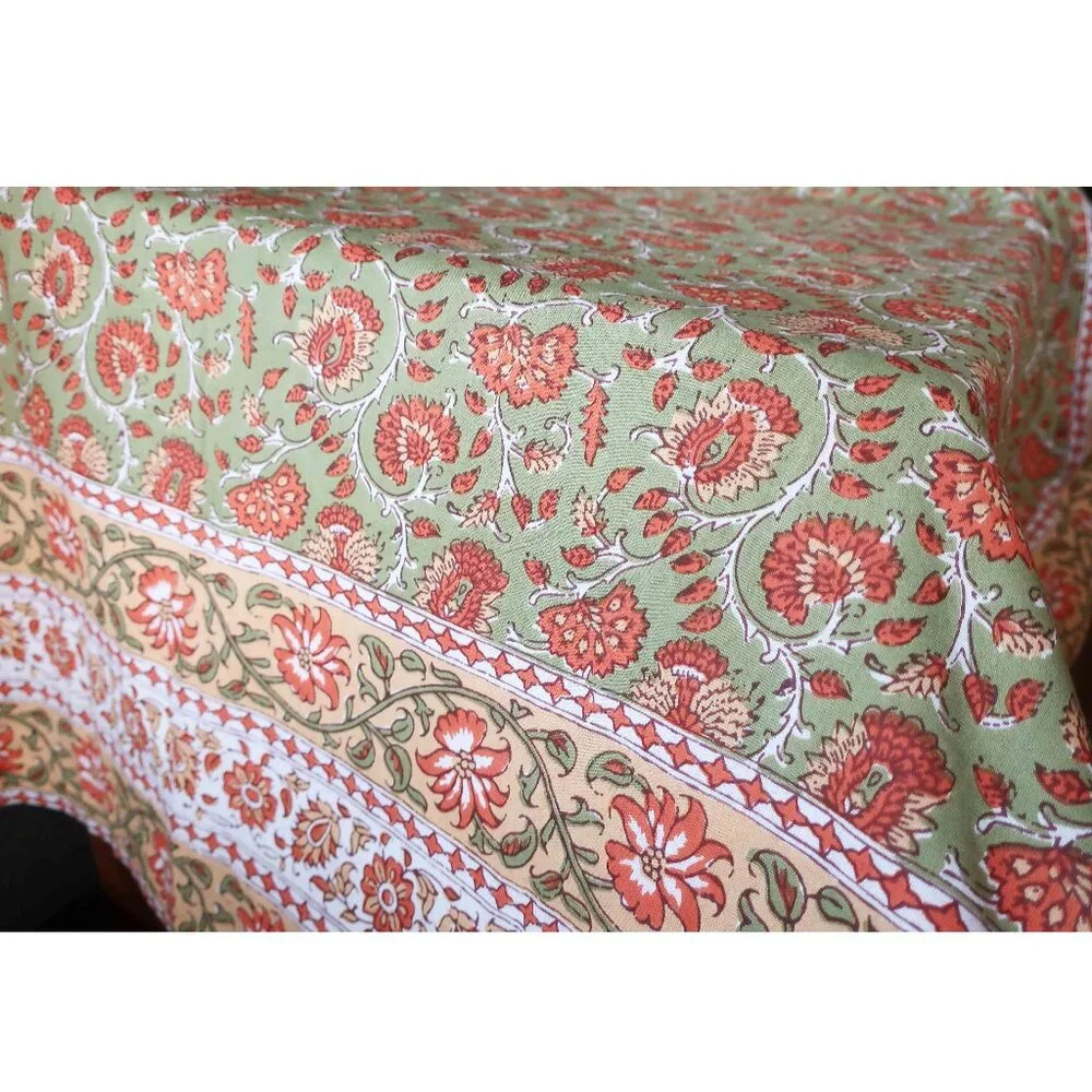 VTG Williams-Sonoma Tablecloth Countryside Floral Block Print Cottagecore 70x126
